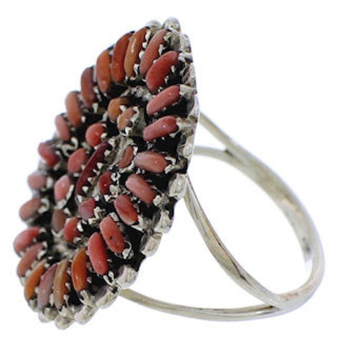 Southwest Red Oyster Shell Needlepoint Ring Size 4-3/4 EX43716